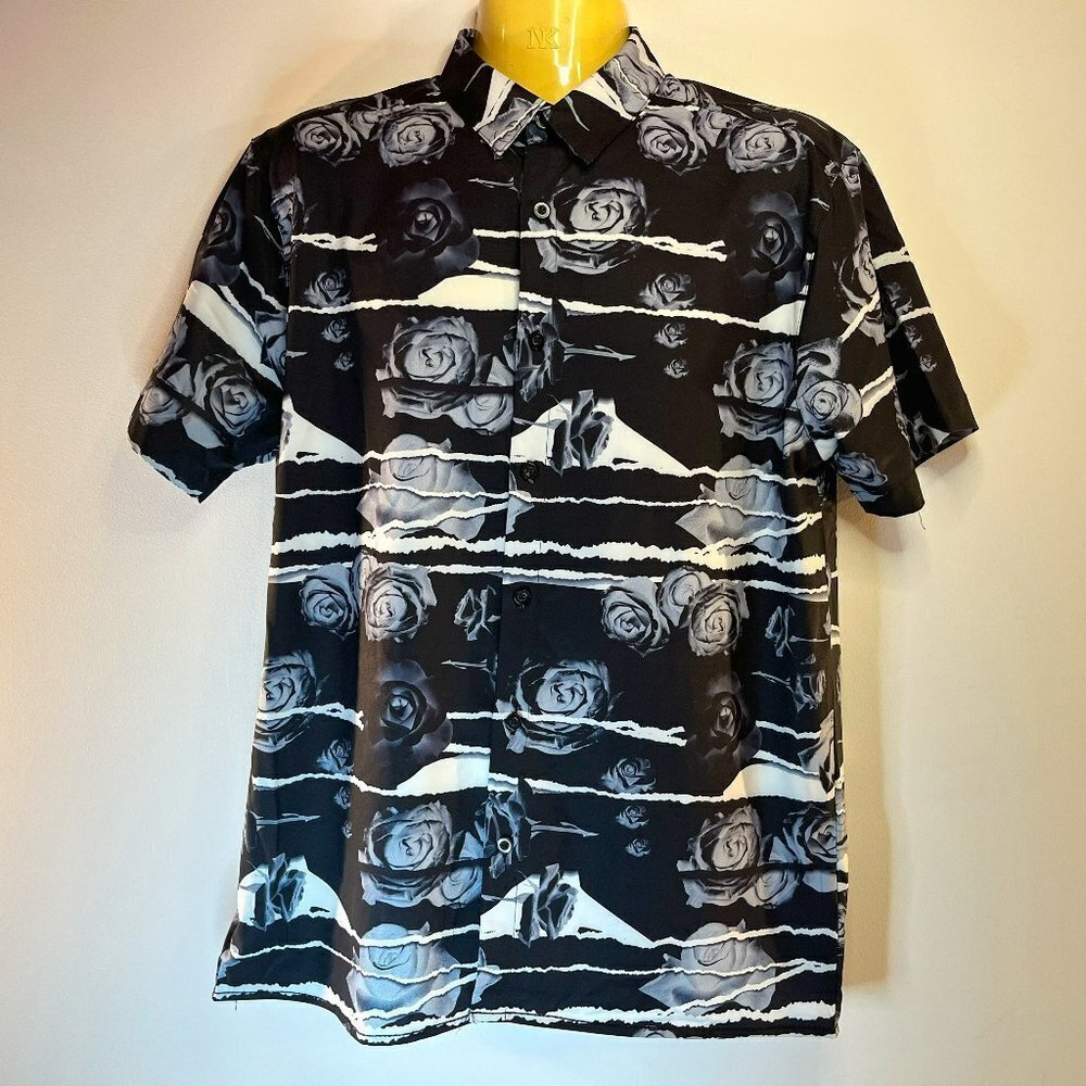 Fresh Prints of Bel-Air Men's Black Rose Print Shirt - Size Medium - NWT